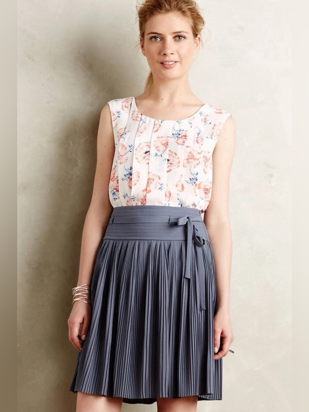 Anthropologie Meadow Rue Petal Palette Pleated Floral Top - Size Medium